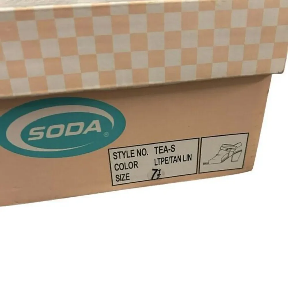 Soda Shoes Womens 7.5 Peep Toe Buckle Booties Linen Tan Stacked Heel Coastal New